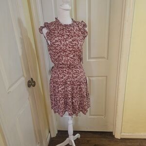 Women’s Floral Ruffle Mini Dress - Burgundy